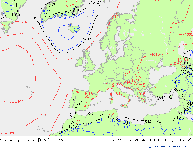 Bodendruck ECMWF Fr 31.05.2024 00 UTC