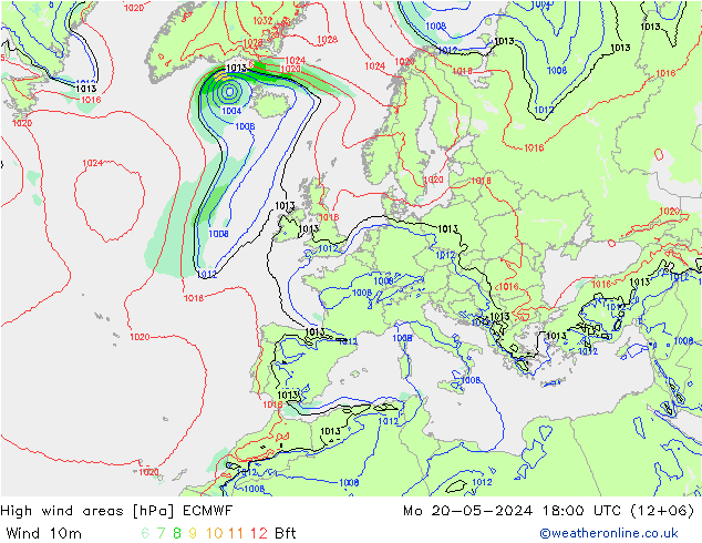 High wind areas ECMWF lun 20.05.2024 18 UTC