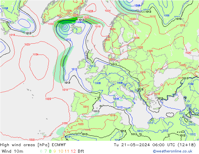 Windvelden ECMWF di 21.05.2024 06 UTC