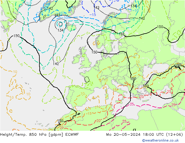 Height/Temp. 850 hPa ECMWF Po 20.05.2024 18 UTC