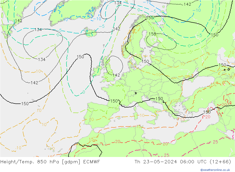 Hoogte/Temp. 850 hPa ECMWF do 23.05.2024 06 UTC
