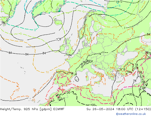 Géop./Temp. 925 hPa ECMWF dim 26.05.2024 18 UTC