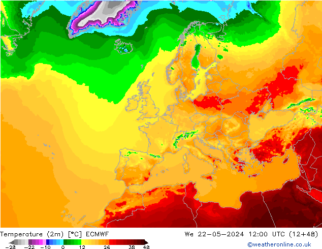 Temperature (2m) ECMWF We 22.05.2024 12 UTC