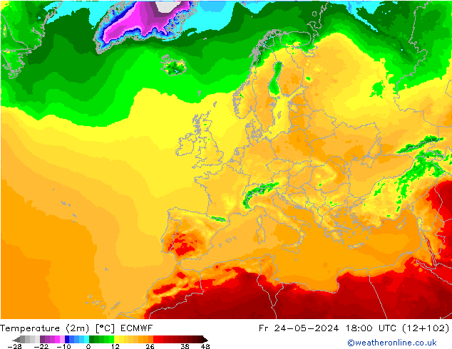 Temperaturkarte (2m) ECMWF Fr 24.05.2024 18 UTC