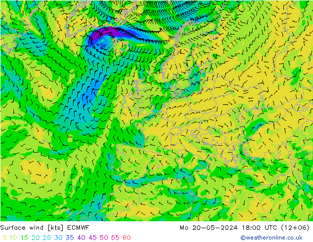 风 10 米 ECMWF 星期一 20.05.2024 18 UTC