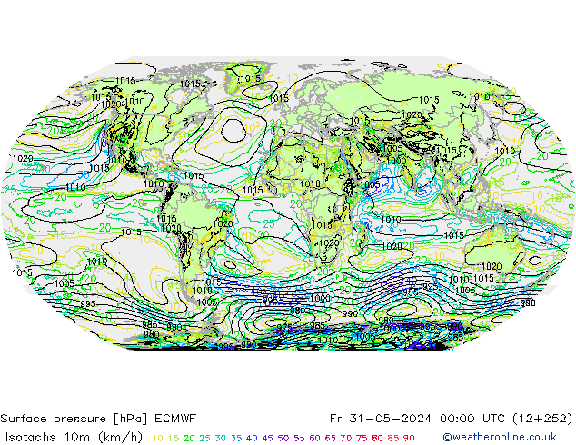 Isotachen (km/h) ECMWF Fr 31.05.2024 00 UTC