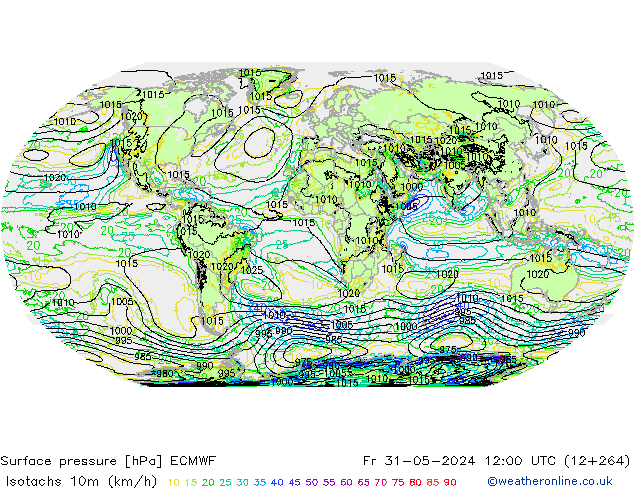 Isotachs (kph) ECMWF Fr 31.05.2024 12 UTC