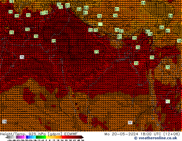Height/Temp. 925 hPa ECMWF Mo 20.05.2024 18 UTC