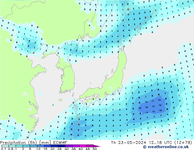 Precipitazione (6h) ECMWF gio 23.05.2024 18 UTC