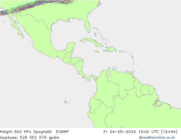 Height 500 hPa Spaghetti ECMWF Fr 24.05.2024 12 UTC