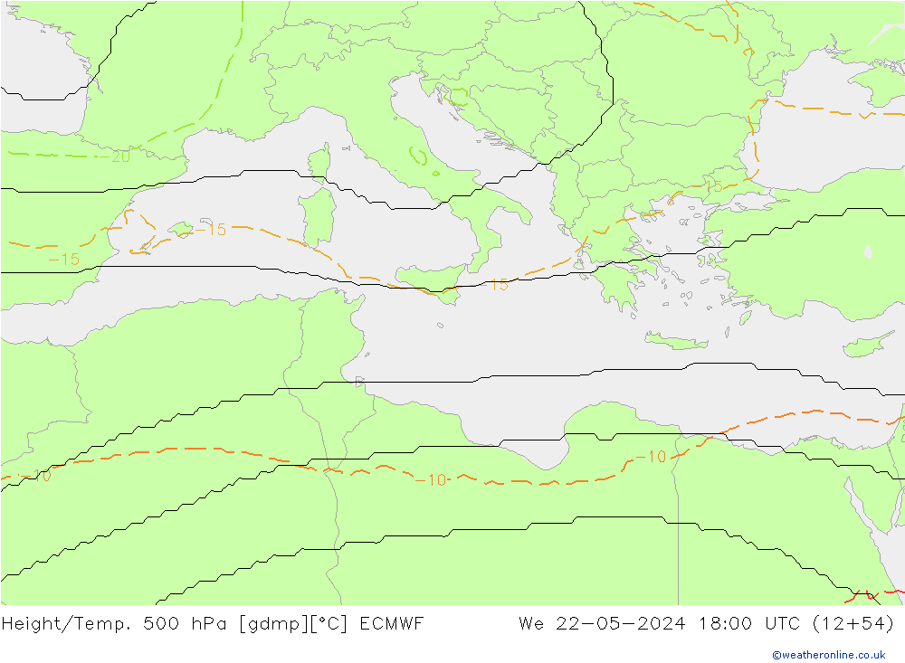 Height/Temp. 500 hPa ECMWF Qua 22.05.2024 18 UTC