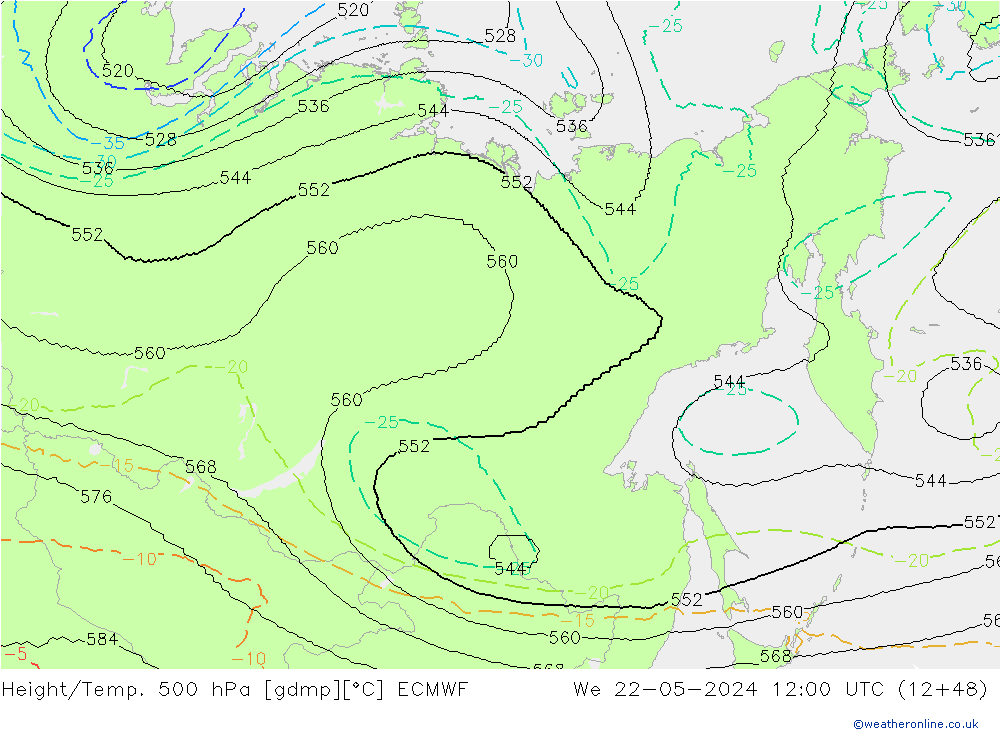 Géop./Temp. 500 hPa ECMWF mer 22.05.2024 12 UTC