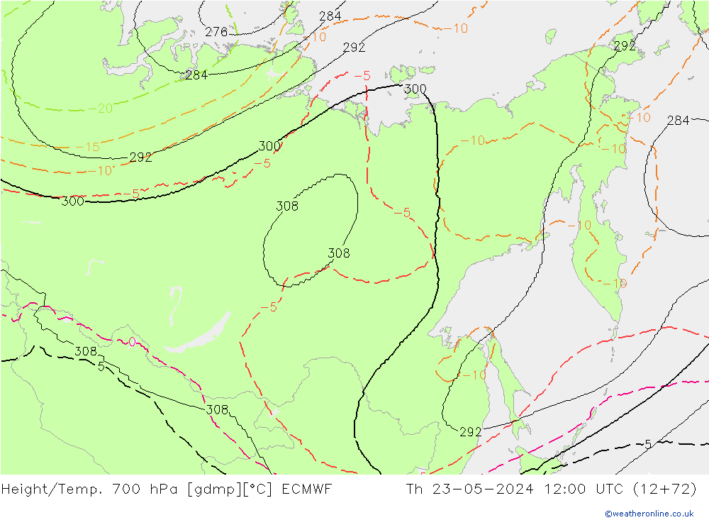 Yükseklik/Sıc. 700 hPa ECMWF Per 23.05.2024 12 UTC