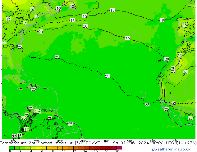 mapa temperatury 2m Spread ECMWF so. 01.06.2024 00 UTC