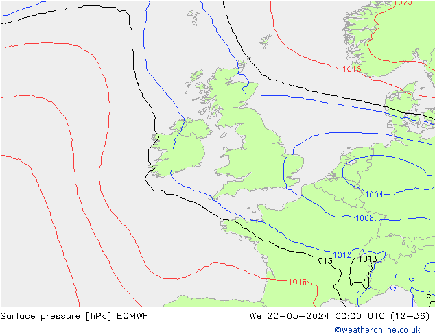 pressão do solo ECMWF Qua 22.05.2024 00 UTC