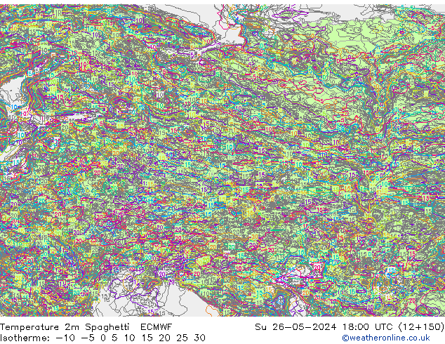 Temperatura 2m Spaghetti ECMWF Dom 26.05.2024 18 UTC