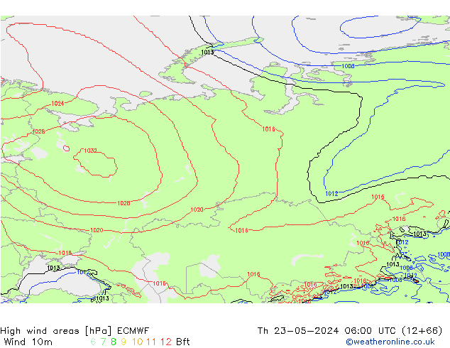 High wind areas ECMWF чт 23.05.2024 06 UTC