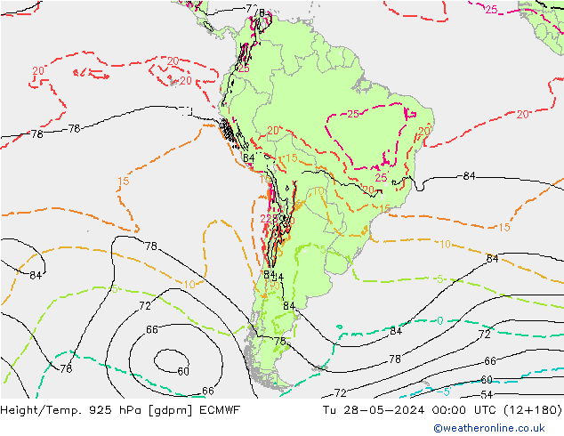 Height/Temp. 925 hPa ECMWF mar 28.05.2024 00 UTC