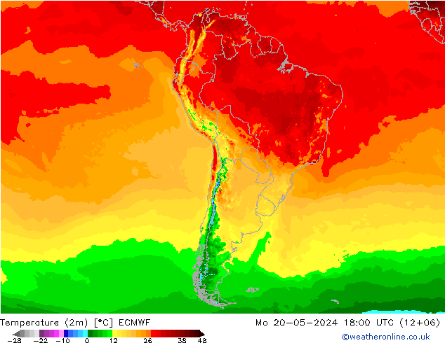 Sıcaklık Haritası (2m) ECMWF Pzt 20.05.2024 18 UTC