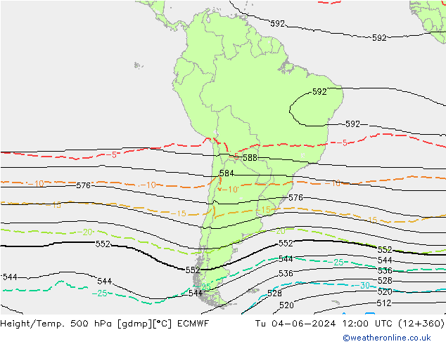 Height/Temp. 500 hPa ECMWF Di 04.06.2024 12 UTC