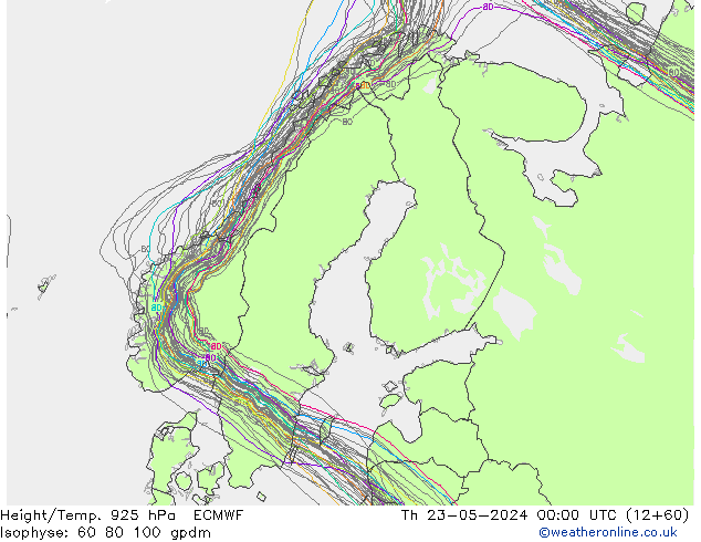 Height/Temp. 925 hPa ECMWF Qui 23.05.2024 00 UTC