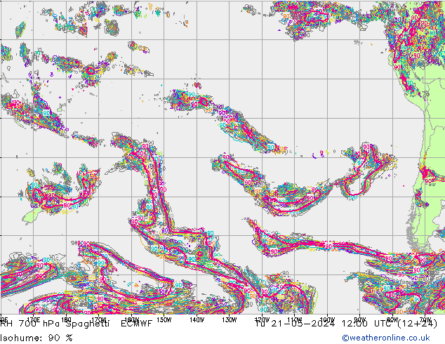 RH 700 hPa Spaghetti ECMWF Di 21.05.2024 12 UTC