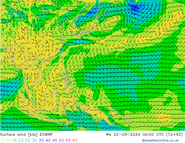 Wind 10 m ECMWF wo 22.05.2024 06 UTC