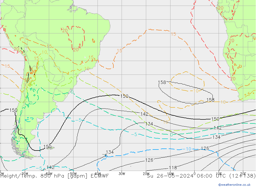 Hoogte/Temp. 850 hPa ECMWF zo 26.05.2024 06 UTC