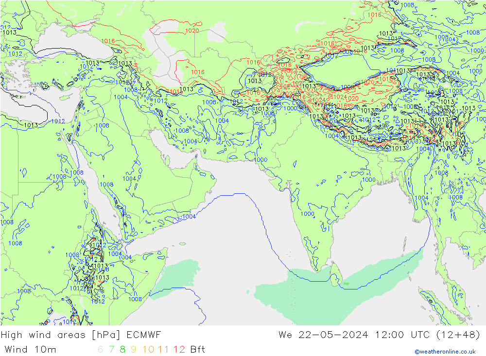 High wind areas ECMWF Qua 22.05.2024 12 UTC