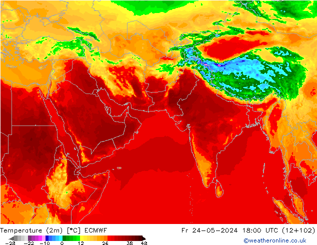 Sıcaklık Haritası (2m) ECMWF Cu 24.05.2024 18 UTC