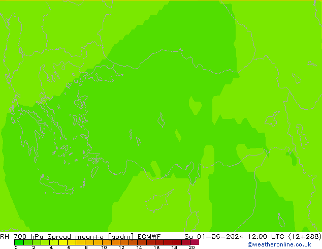 RH 700 hPa Spread ECMWF Sáb 01.06.2024 12 UTC