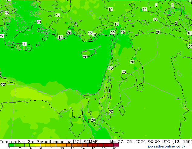 mapa temperatury 2m Spread ECMWF pon. 27.05.2024 00 UTC
