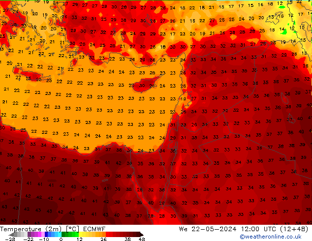 карта температуры ECMWF ср 22.05.2024 12 UTC