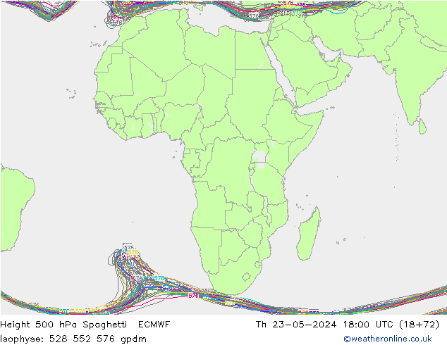 Height 500 hPa Spaghetti ECMWF Qui 23.05.2024 18 UTC