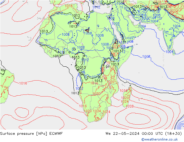 pression de l'air ECMWF mer 22.05.2024 00 UTC