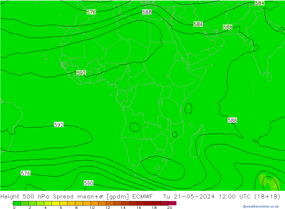 500 hPa Yüksekliği Spread ECMWF Sa 21.05.2024 12 UTC