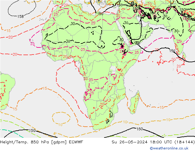 Height/Temp. 850 hPa ECMWF Su 26.05.2024 18 UTC