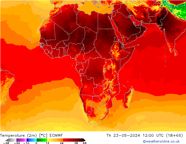 mapa temperatury (2m) ECMWF czw. 23.05.2024 12 UTC