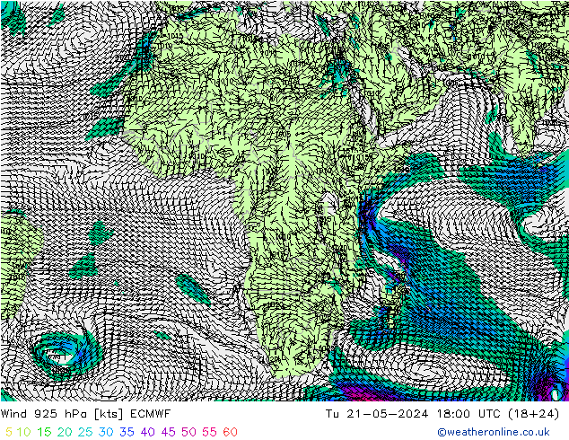 Rüzgar 925 hPa ECMWF Sa 21.05.2024 18 UTC