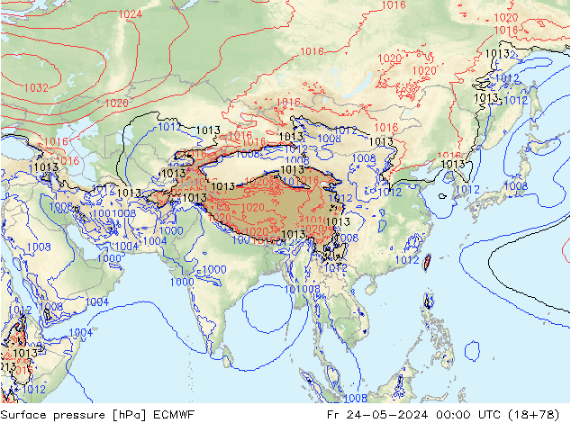 Luchtdruk (Grond) ECMWF vr 24.05.2024 00 UTC