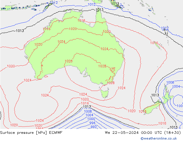 Surface pressure ECMWF We 22.05.2024 00 UTC