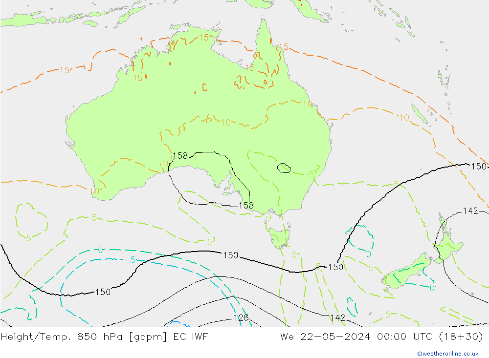 Height/Temp. 850 hPa ECMWF St 22.05.2024 00 UTC