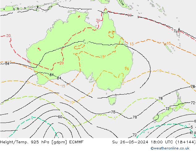 Yükseklik/Sıc. 925 hPa ECMWF Paz 26.05.2024 18 UTC