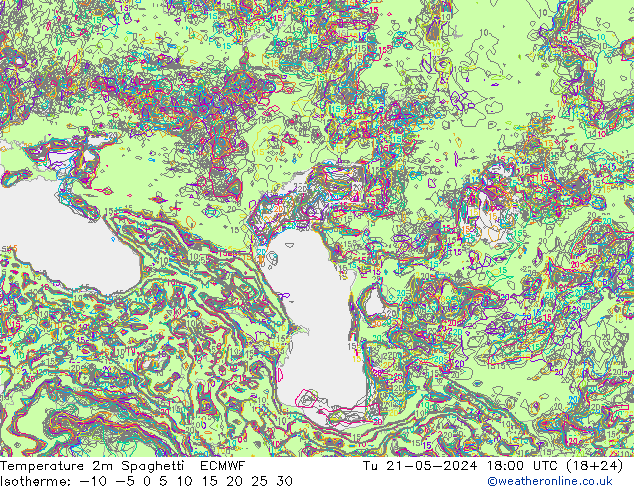 mapa temperatury 2m Spaghetti ECMWF wto. 21.05.2024 18 UTC