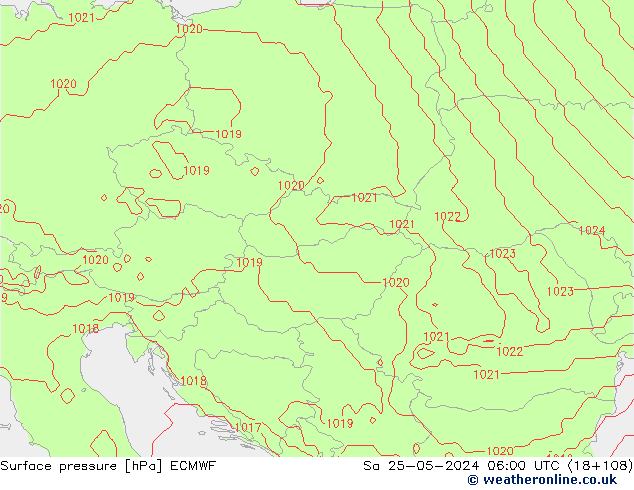 Pressione al suolo ECMWF sab 25.05.2024 06 UTC