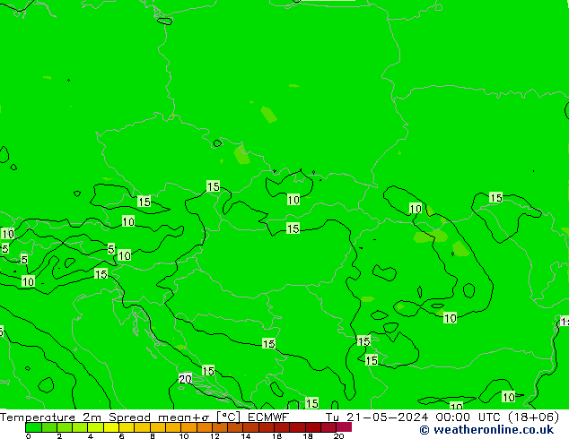 Temperature 2m Spread ECMWF Tu 21.05.2024 00 UTC