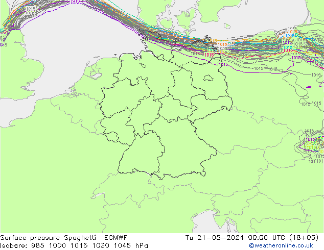 地面气压 Spaghetti ECMWF 星期二 21.05.2024 00 UTC