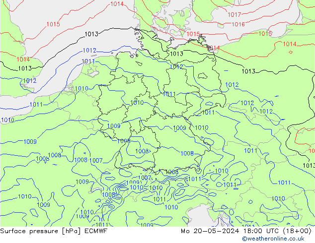 Bodendruck ECMWF Mo 20.05.2024 18 UTC