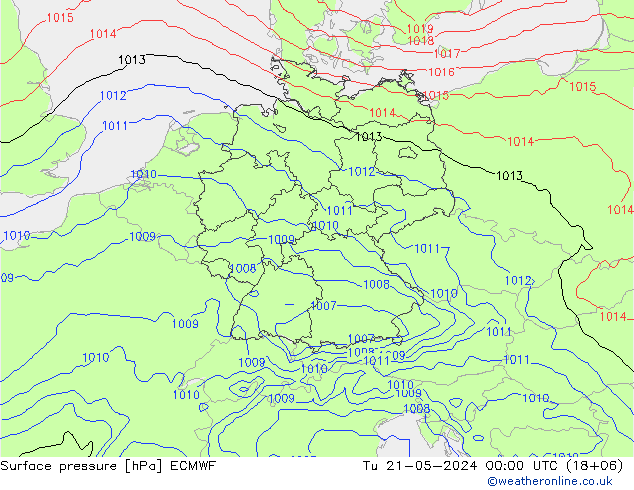 地面气压 ECMWF 星期二 21.05.2024 00 UTC