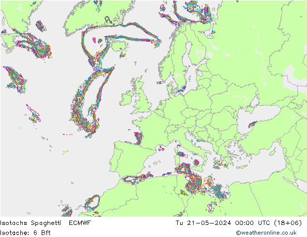 Isotachen Spaghetti ECMWF di 21.05.2024 00 UTC